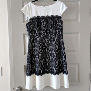 Classic white & black lace dress with cap sleeves